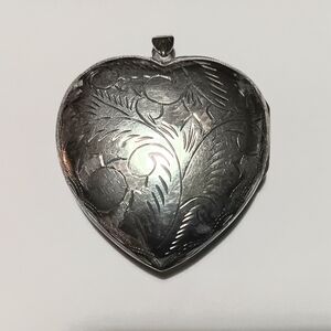 Vintage Sterling Silver Heart Locket Large Etched Pendant